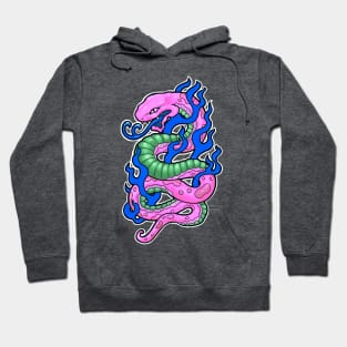 Pink snake with blue flames, in a 90s tattoo style Hoodie